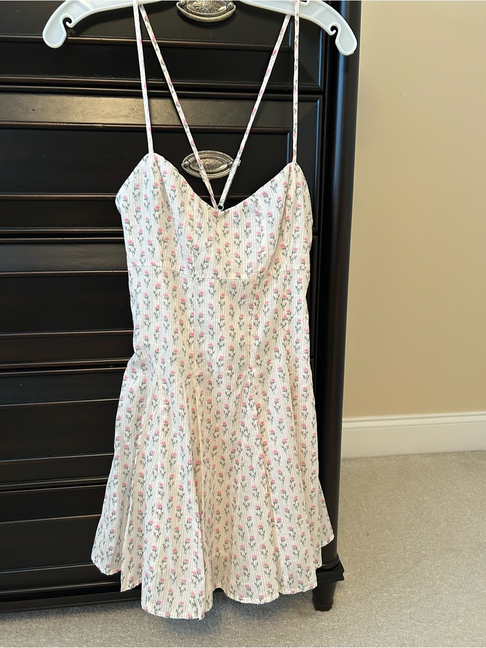 Cotton On White Mini Dress with Pink Floral Stripes